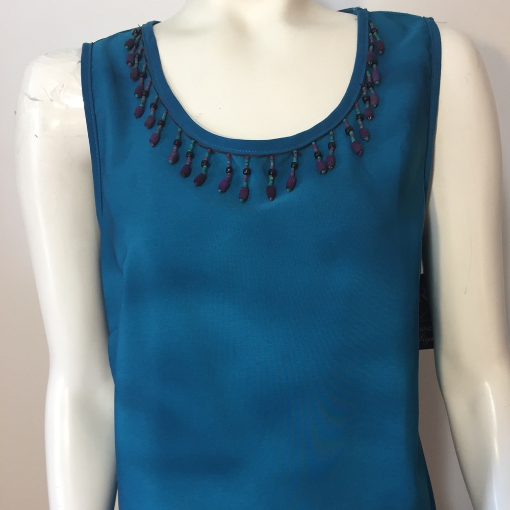 Russell Scott Signature Teal Beaded Tank Top